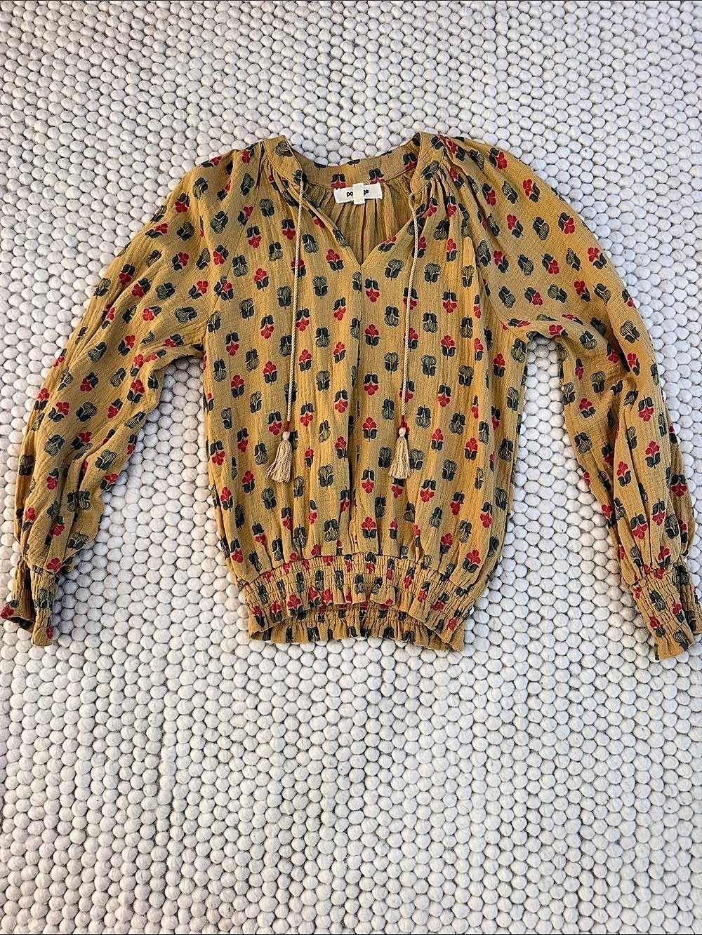 Anthropologie porridge Elisabeth Peasant Blouse Floral Yellow & Red Small